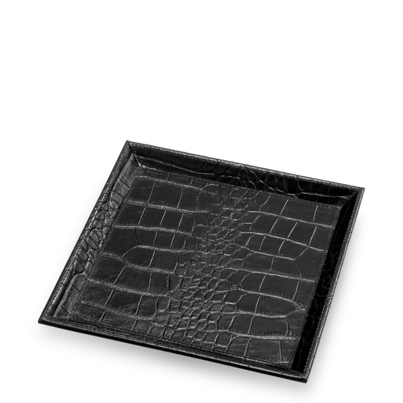 Desk Tray Scaleo Croco Embossed Black Leather Set Of 2