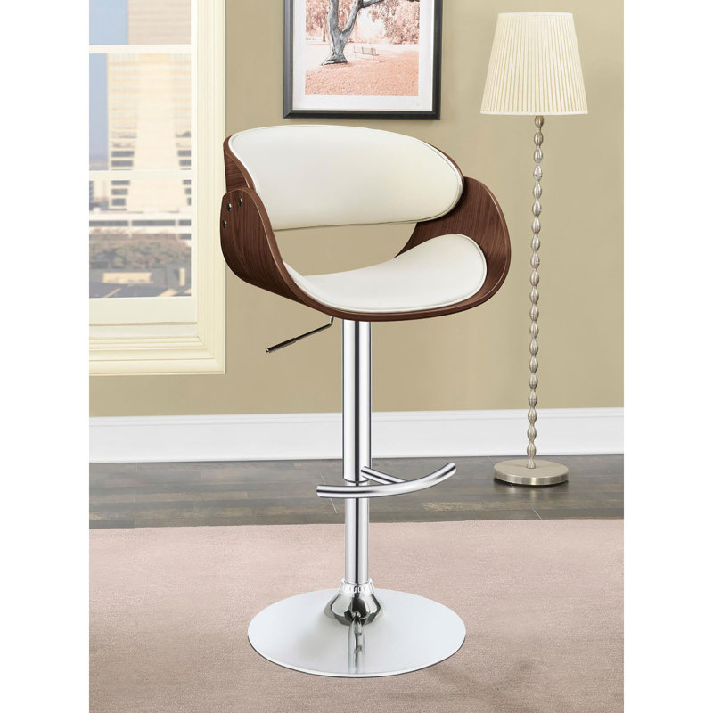 Tabouret de bar réglable écru et chrome, Ivoire ivoire