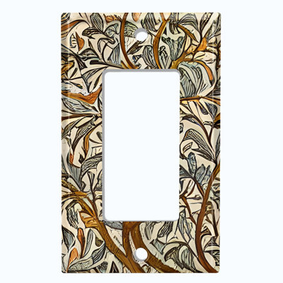 Metal Light Switch Plate Outlet Cover (Autumn Tree Branch Beige Art Print - Single Rocker)