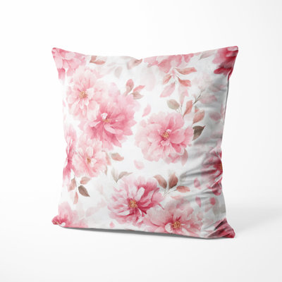Country Farmhouse Decorative Cushion - Floral Pink Whisper Printed Throw Pillow
