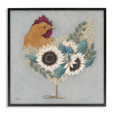 «Farm Rooster Layered Floral Floral Giclee», art mural texturé par Michele Norman