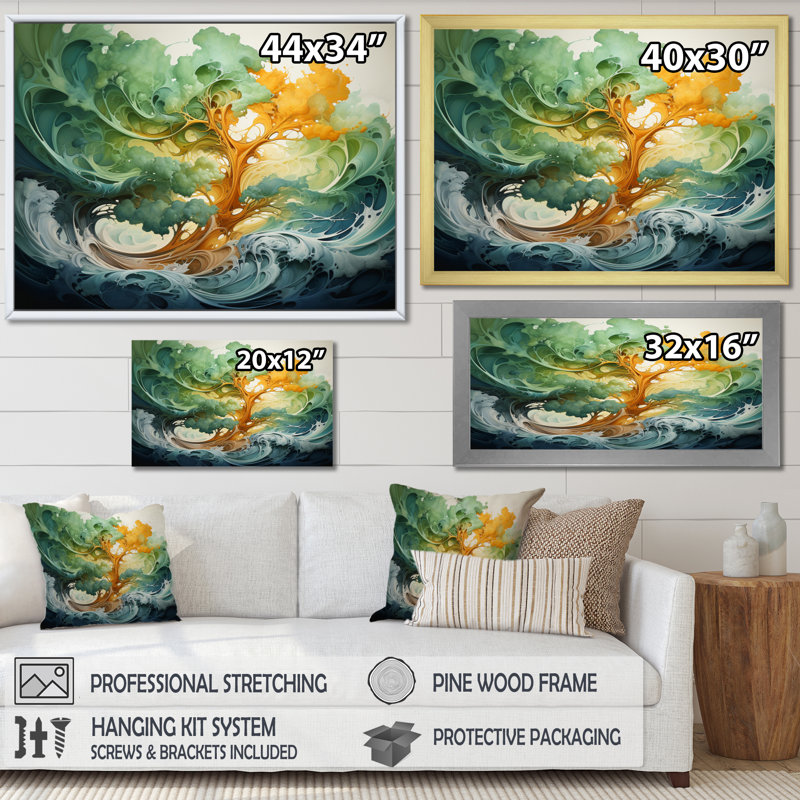 Séquoia symphonie de vert orange, Noir, H 16 po x l 32 po x P 1 po