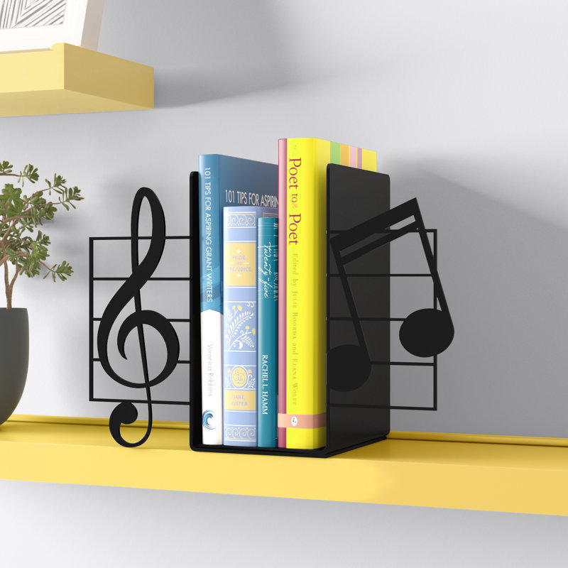 Serre-livres en métal robuste, noir, 12,0 x 5,5 x 8,7 pouces | Fabrication 100% métal, épaisseur: 0,05 po | Idéal pour organiser des livres, des magazines et des dossiers, un design élégant pour la maison et le bureau