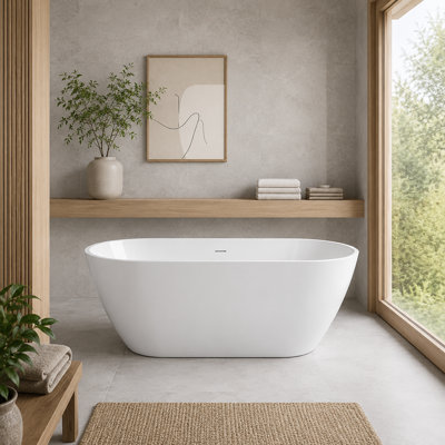 Baignoire profonde autoportante en acrylique avec drain et trop-plein L 65 po x l 29,5 po, blanc brillant