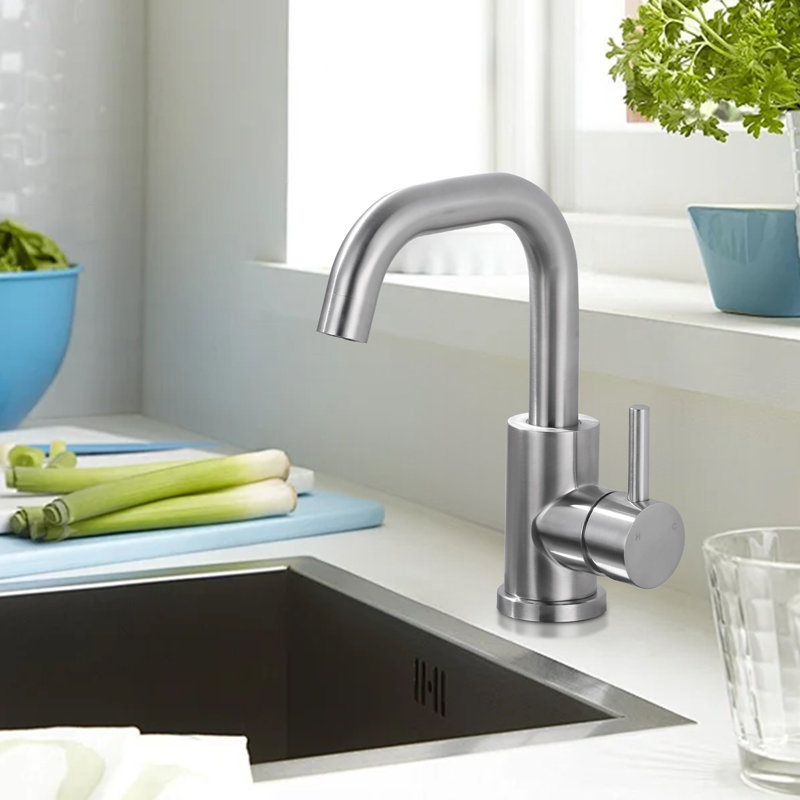 Single Handle Stainless Steel Bar Faucet With Supply Lines And Deckplate, Brushed Nickel