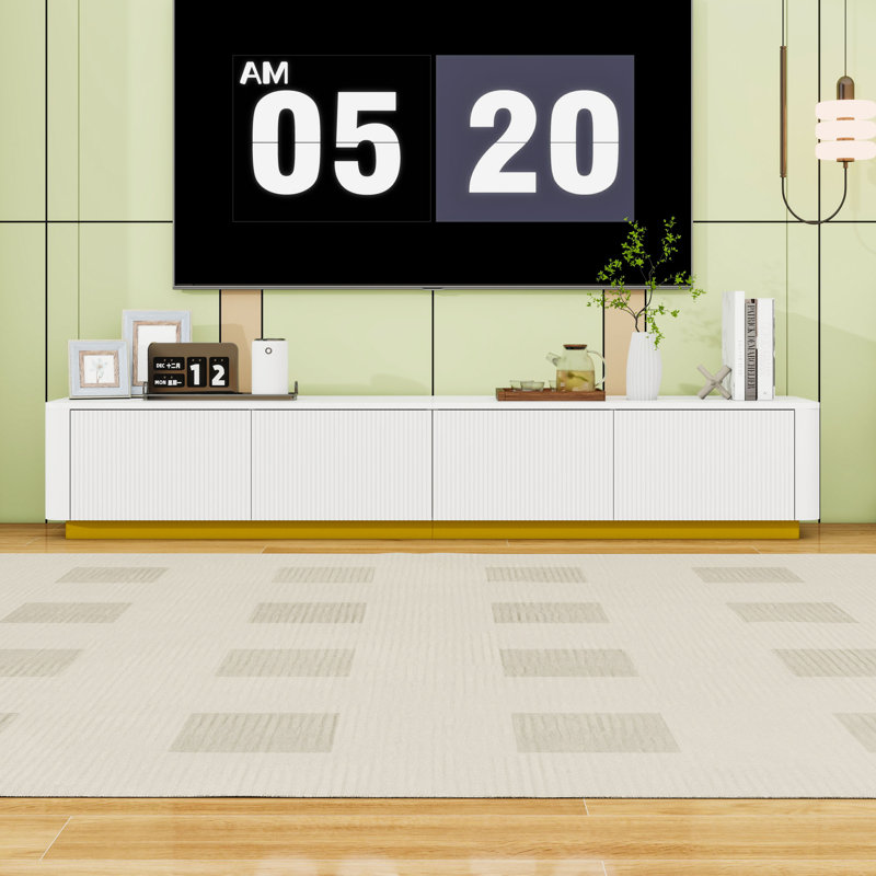Meuble télé en bois avec tiroirs de rangement et base, White