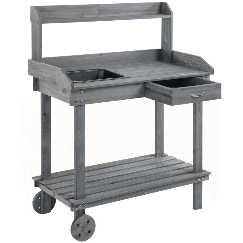 Banc de rempotage en bois Estefanny, Gris
