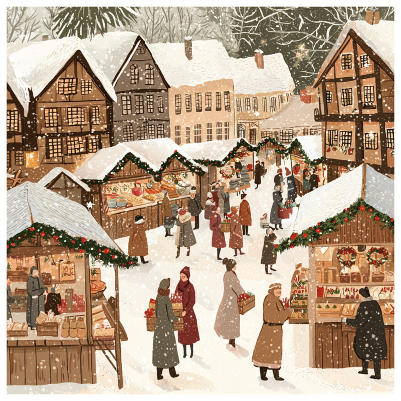 Winter Market Scene Duvet Covers, Twin