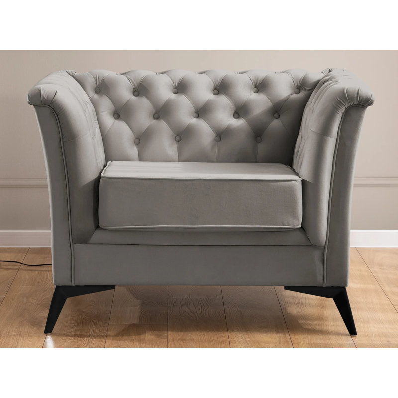 Whitby Velvet Chesterfield Chair, Black, Grey