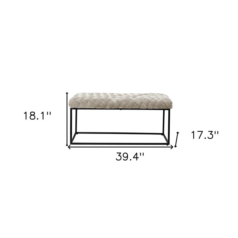 Banc rembourré en velours 39 po Gemma, Blanc crème