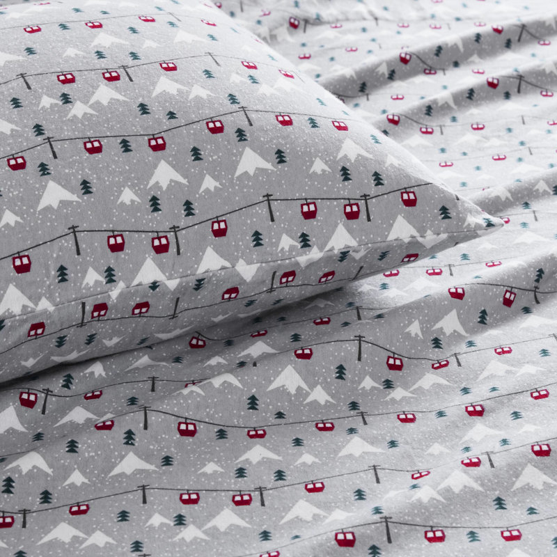 Ensemble de 4 très grand drap-housse en 100% coton gris flanelle, brossé pour une sensation de velours doux, lavable à la machine, facile d'entretien, avec 1 drap-housse, 2 taies d'oreiller plates, - saut élastique en flanelle, élastique
