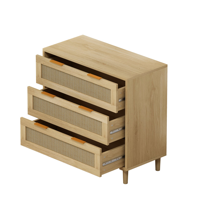 31.94" 3 Storage Unit. Natural & . For Dining Room, Bedroom. Spacious Practical Cabinet For Home Organization. , Oak Finish. Ample Space, Functional Piece