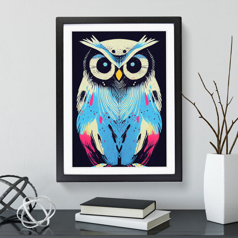 Paint Splashed Owl - Framed Print, Black, 34cm H x 25cm W x 2cm D