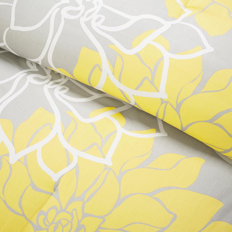 Couette King, en coton imprimé taupe gris/jaune avec rembourrage, pour lit de 38 cm (15 pouces)