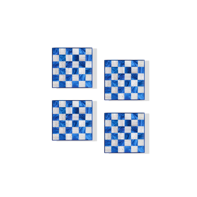 Ensemble de sous-verres en résine Cobalt Checker, Bleu