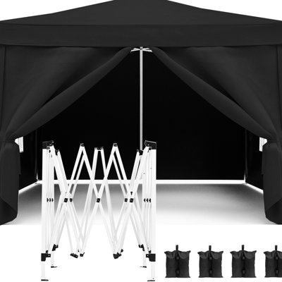 10'X10' Pop Up Canopy Tent With Removable Sidewalls - Ideal For Parties, Camping, Wedding Black 210D Fabric, Strong Folding Upf 50+ Gazebo Party Robust Construction