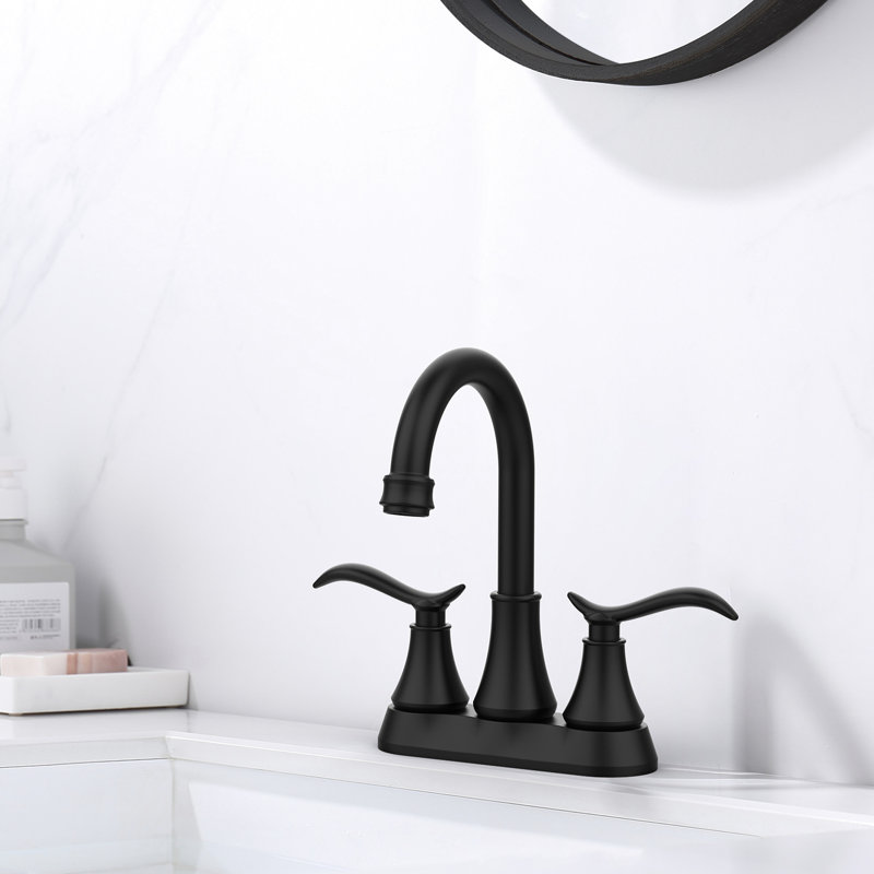 Matte Black Bathroom Sink Faucet With 2 Handles - 360 Swivel High Arc Spout 4 Inch Vanity Faucet, Pop-Up Drain & Supply Hoses Included Finish Handles, Degree