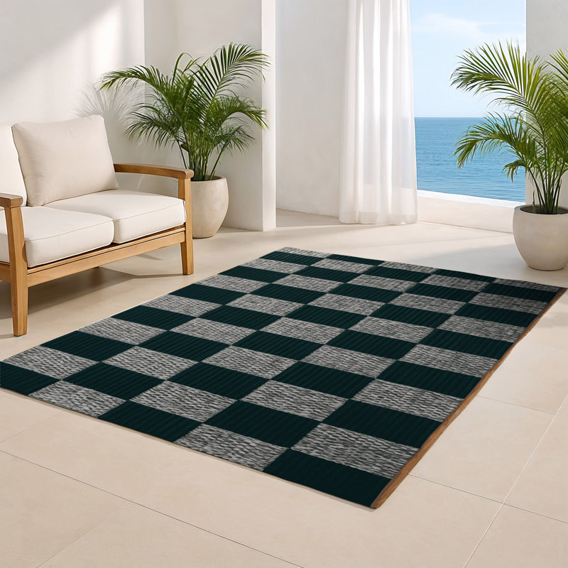 Tapis d'intérieur et d'extérieur à carreaux bleu, Rectangulaire 8 pi x 10 pi