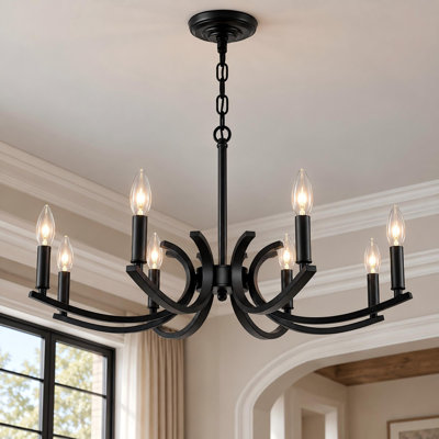 30" 8-Light Black Farmhouse Candle Style Chandelier
