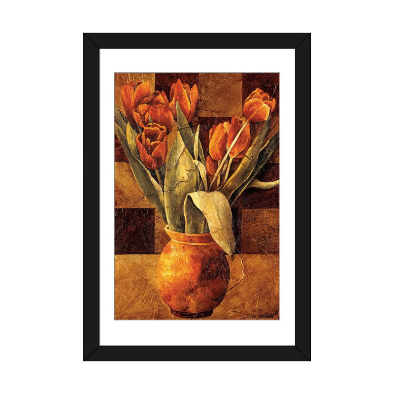 «Checkered Tulips II», impression sur toile, H 32 po x l 24 po x P 1 po, Papier avec cadre noir, Blanc