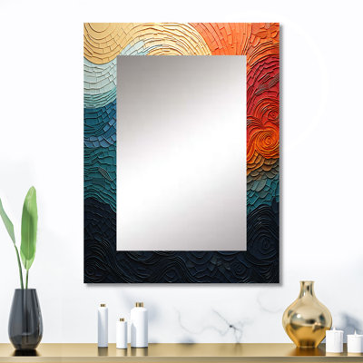 Teal orange Op Art Rhythmic Illusion III - miroir d'art décoratif, miroir mural moderne