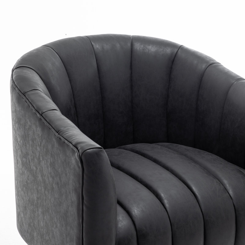 Fauteuil demi-tonneau pivotant de 27,9 po Aedan, Similicuir noir, 2
