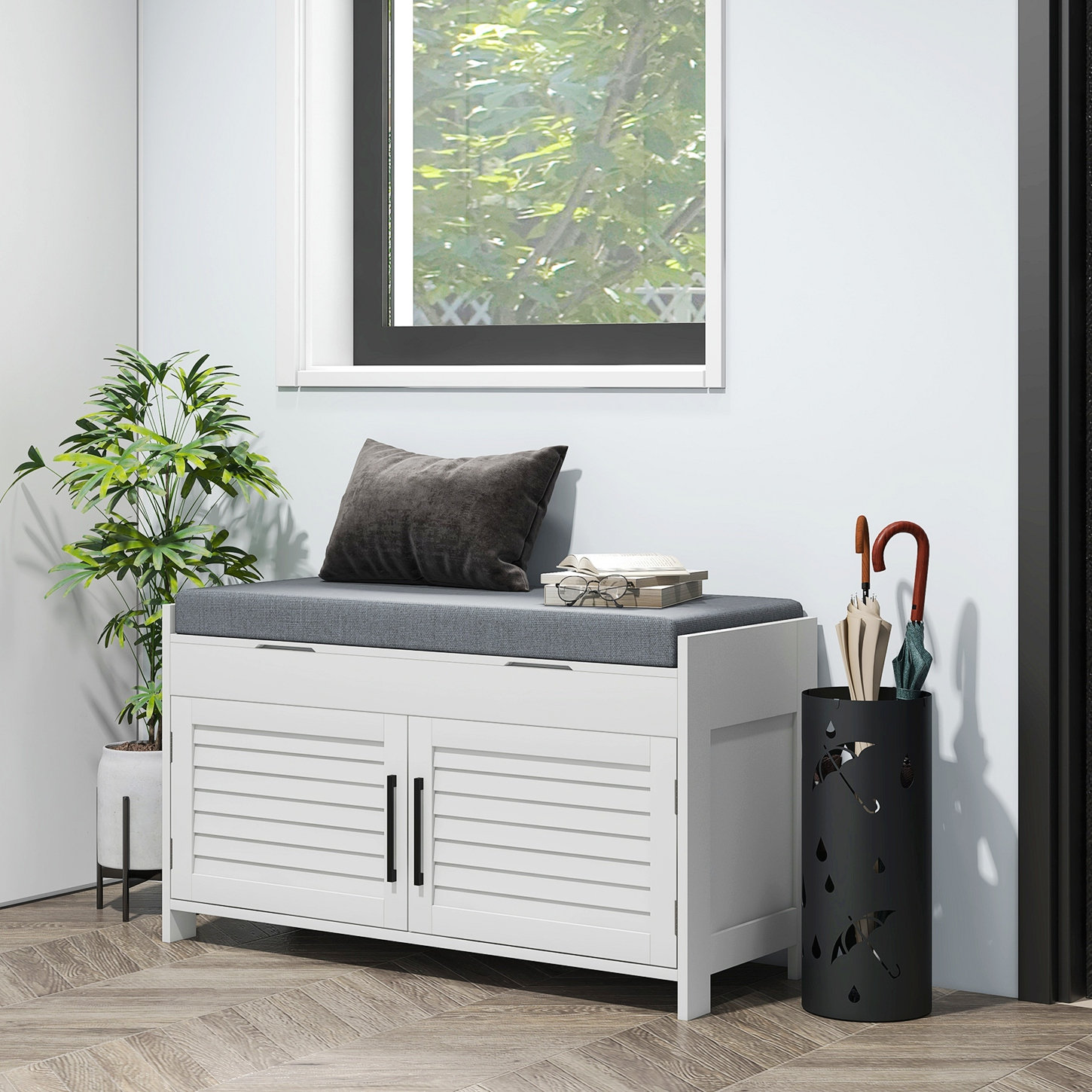 Banc à Chaussures Avec Rangement - Blanc, 92x35x50 Cm, Siège Rembourré, 2 étagères Réglables, Pour Entrée Ou Chambre - 8