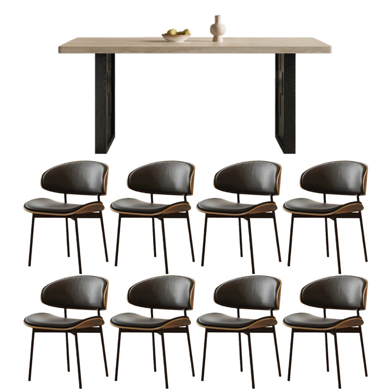 Mease, 9 pièces : table, 8 chaises, H 29,53 po x l 70,87 po x P 35,43 po, Beige