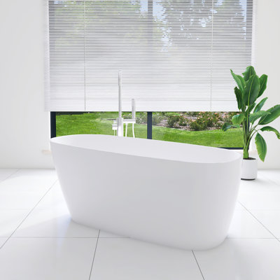 59" Glossy White Acrylic Freestanding Soaking Bathtub