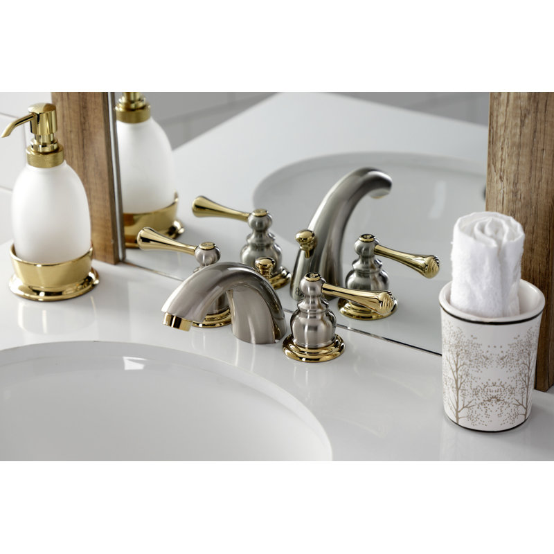 Kingston Brass Vintage Two-Handle 3-Hole Deck Mount Mini-Widespread Bathroom Faucet with Plastic Pop-Up