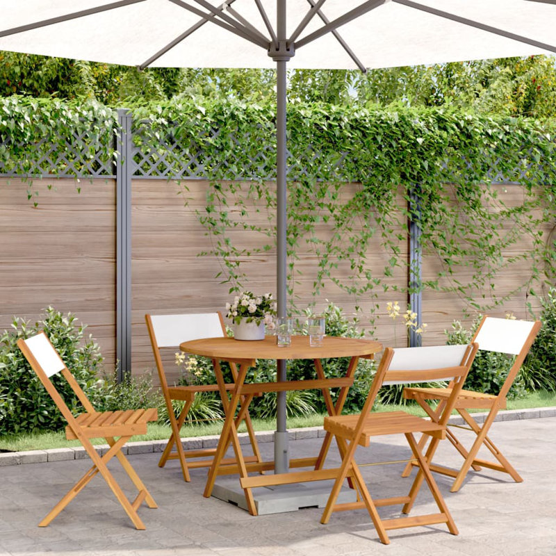 4 - Person Acacia Wood Patio Dining Set with Round Table, Cream White