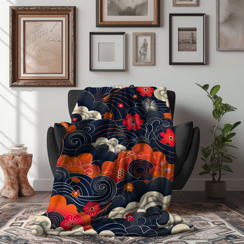 Zen Blossom Symphony - couverture en sherpa de qualité supérieure 1 pièce - reproduction d'art luxueuse, l 50 po x L 60 po