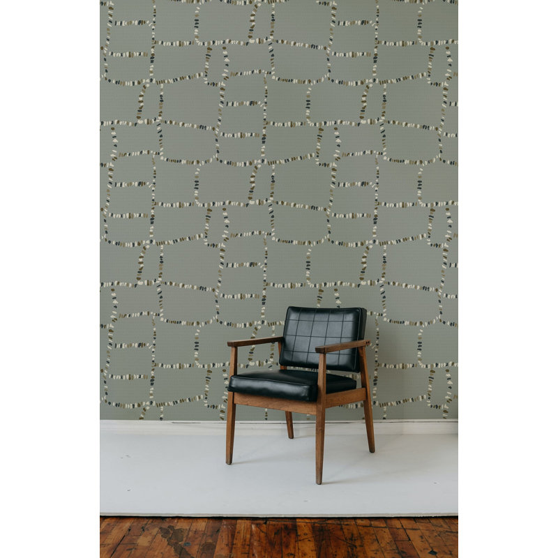 Tulum Ruins Wallpaper, Non-Pasted, Ash Blue Gray, Faux Grasscloth