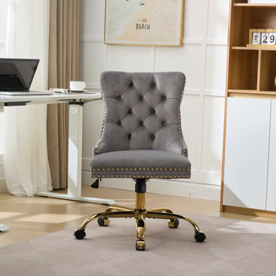 W26.4 Inch Wider Seat Office Chair,Artificial Rabbit Hair Home Office Chair With Metal Base,Adjustable Desk Chair Swivel Office Chair,Vanity Chair