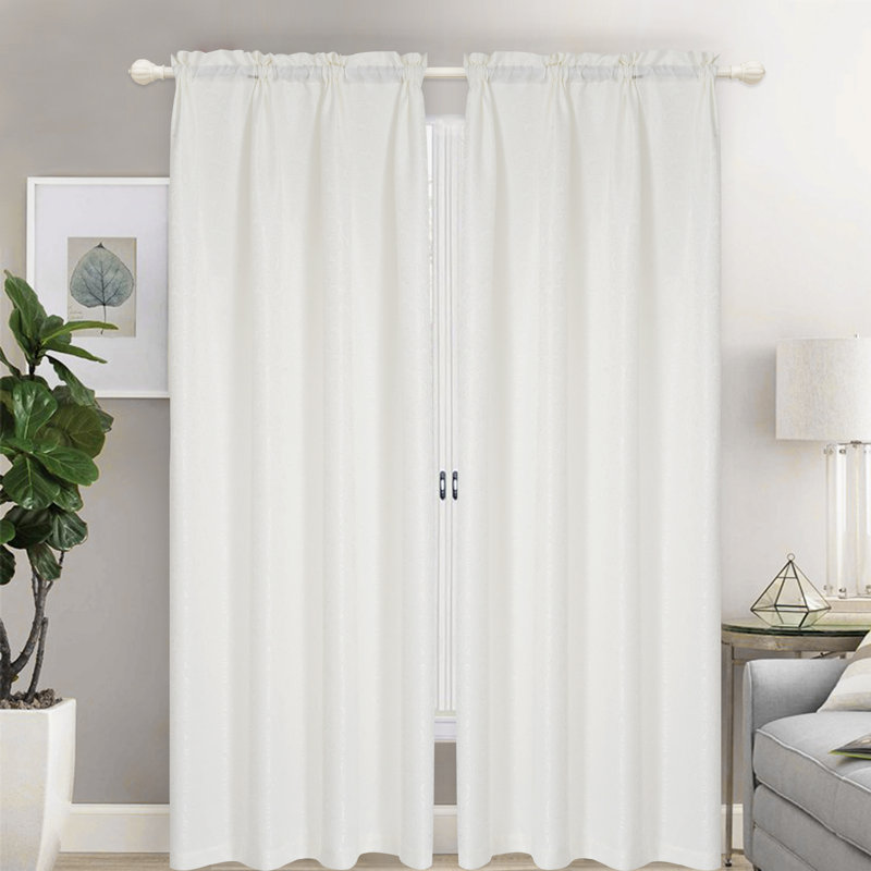 Paire de rideaux obscurcissant avec passe-tringle Floral, Blanc