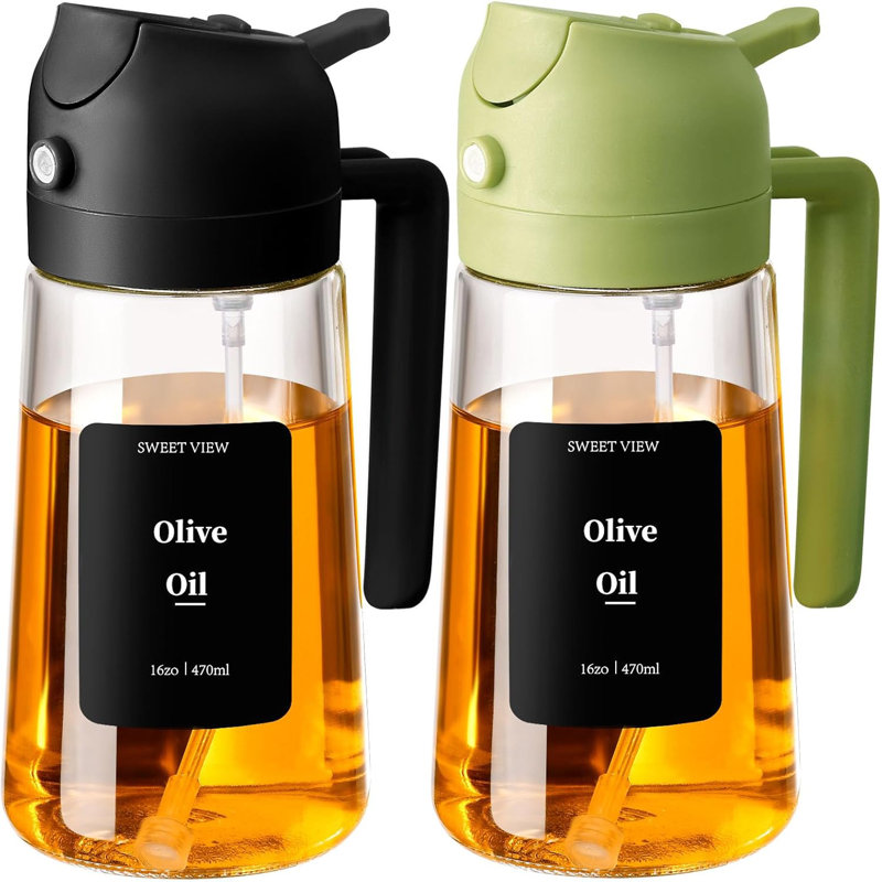 2 vaporisateurs d'huile d'olive pour la cuisson, 470 ml d'huile Sprayr 2 en 1, pour la cuisine, friteuse à air, cuisson, salade, barbecue