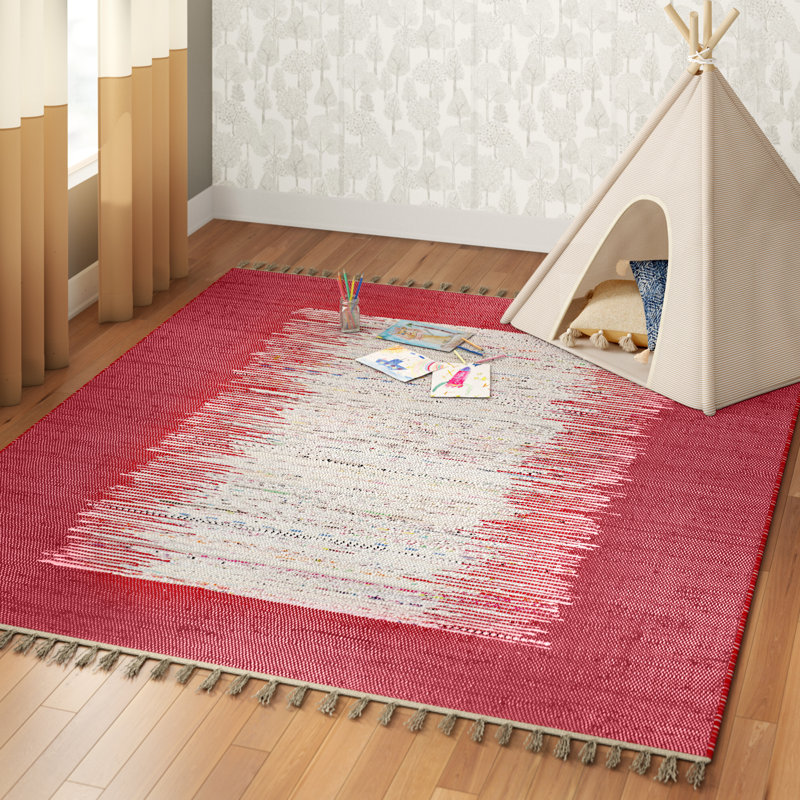 Tapis abstrait en coton tissé à la main Pascual, Rectangle 5 pi x 8 pi