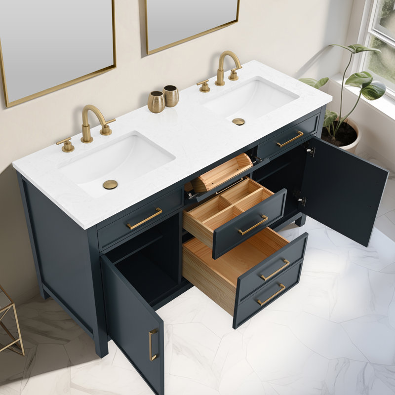 Wenniah 60" Double Vanity, Vintage Blue/Brushed Bronze