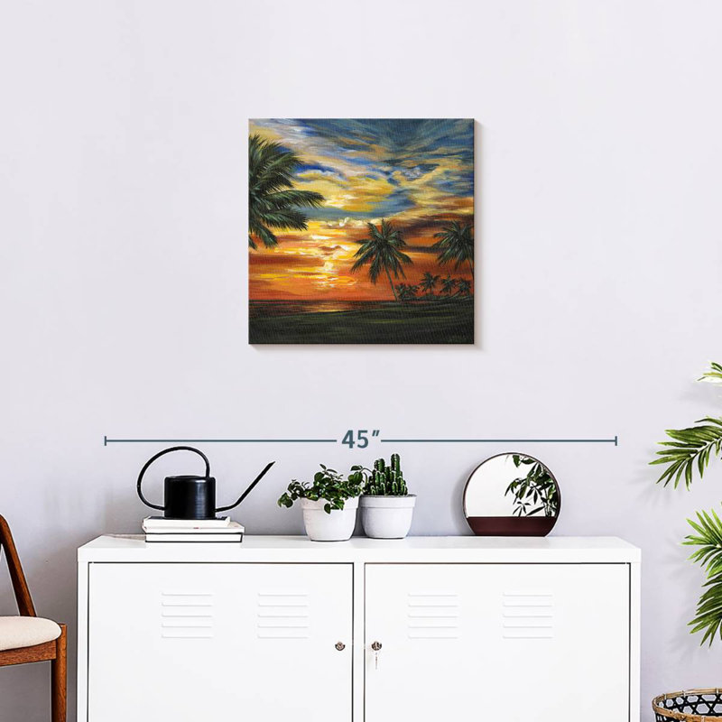 Gillard, superbe coucher de soleil tropical II, H 20 po x l 20 po
