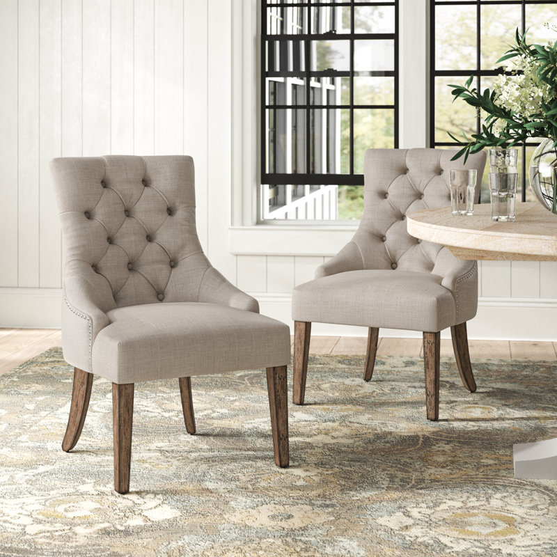 Dukinfield Upholstered Side Chair, Heathered Beige Linen, Rustic Natural