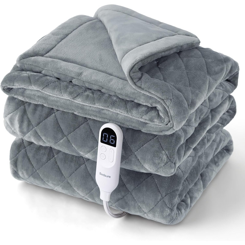 Couverture chauffante matelassée électrique, Gris formel, Lit simple