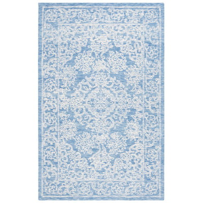 Plarent Ebony Hand Tufted Wool Cotton Oriental Rug in Ivory/Blue