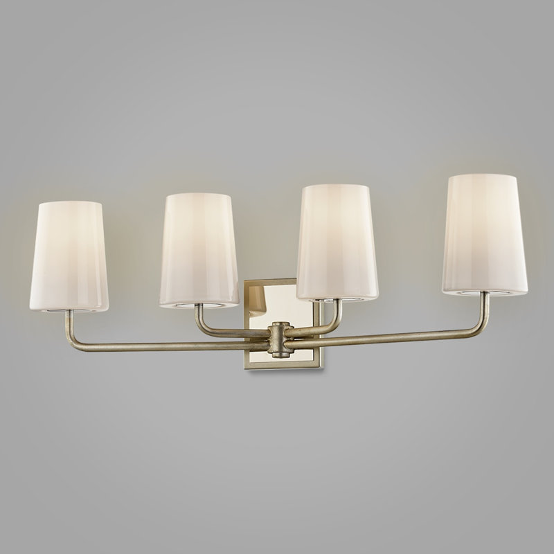 Simone Silver Leaf Polished Nickel 4-Light Vanity with Opal Glass Shades
