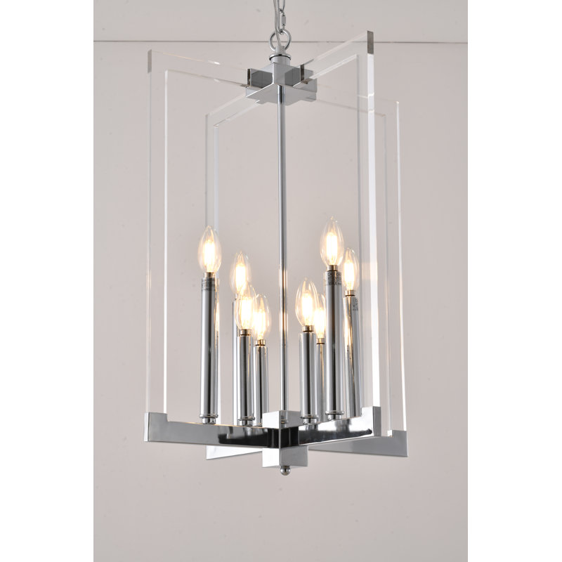 Lustre en métal chromé 8 lumières avec accoudoirs en acrylique transparent, Chrome