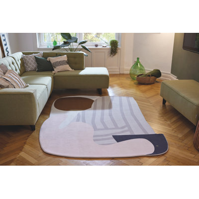 Machine Woven Grey/Pink Indoor Rug