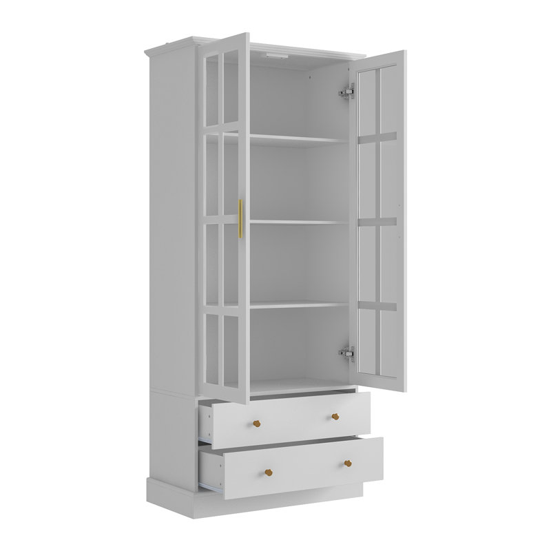 Bibliothèque 70 "H avec tiroirs et verre, Blanc