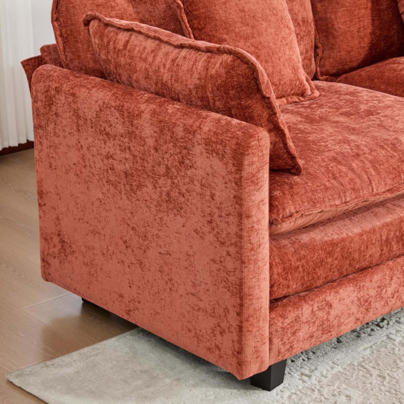 Canapé-lit Cloud seulement, canapé modulaire moderne, pour chambre à coucher et appartement dans le salon, coussin de siège rembourré à double couche confortable, tissu chenille respirant, orange