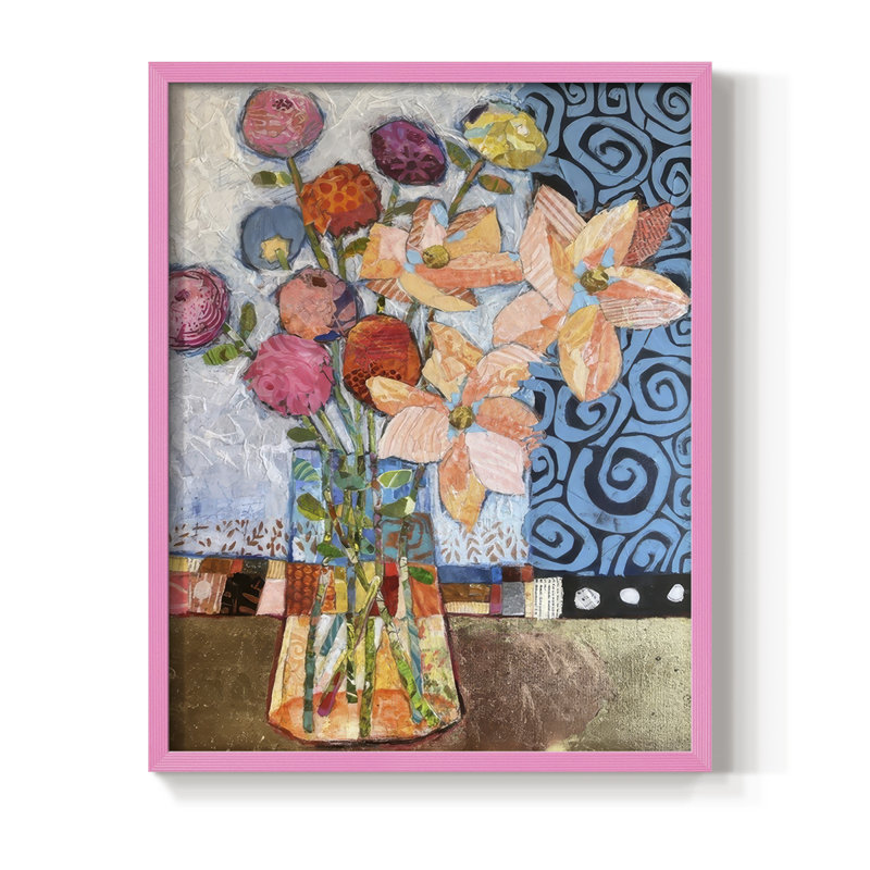 Papier mâché Arrangment II, reproduction encadrée - bois massif, H 21 po x l 17 po, Rose