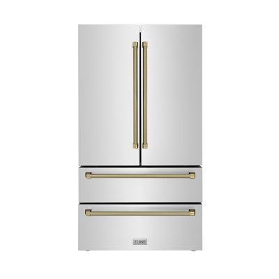 ZLINE Autograph 36 In. 22.5 Cu. Ft. Counter-Depth French Door Refrigerator With Ice Maker In Fingerprint-Resistant Stainless Steel And Helix Handles on Fridge.com - View 1