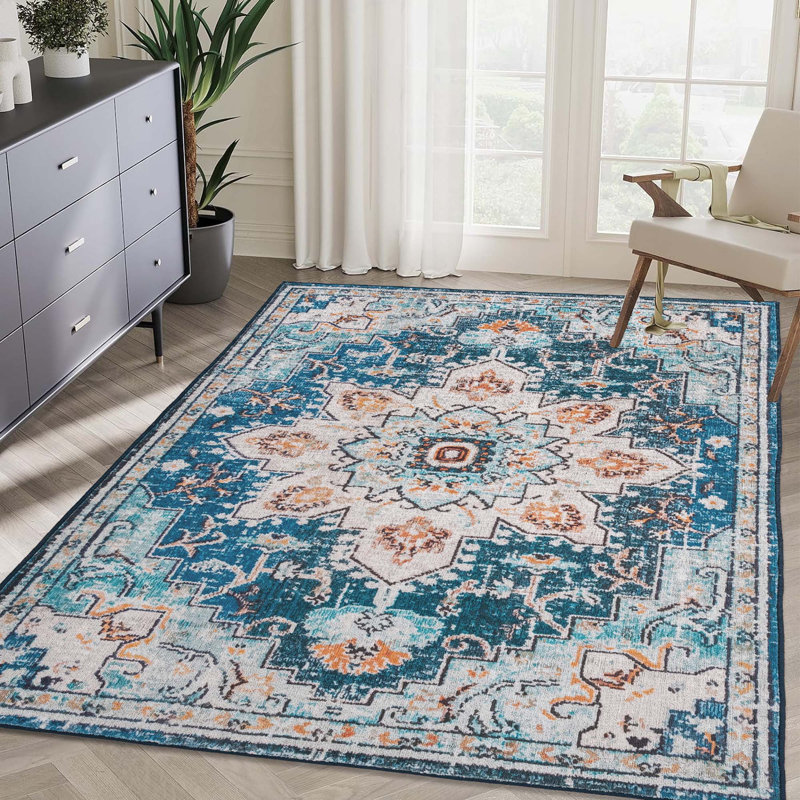 Area Rug Vintage Bohemia Large Persian Non-Slip Washable Rug For Living Room Kitchen Bedroom Living Room, Rectangle 6' x 9'
